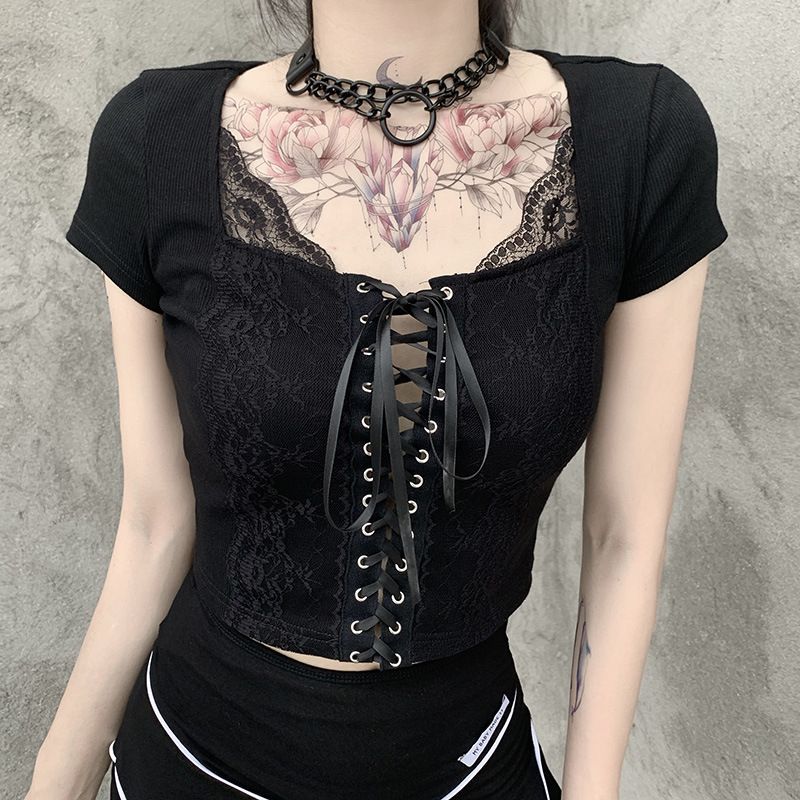 short sleeve lace up shirt