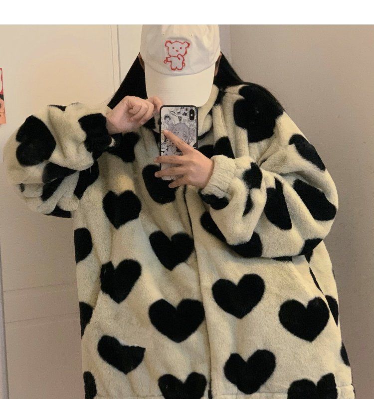 VeryBerry - Fluffy Heart Zipped Jacket 