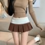 Low Waist Color-Block Paneled Lace-Trim Mini Pleated Skirt