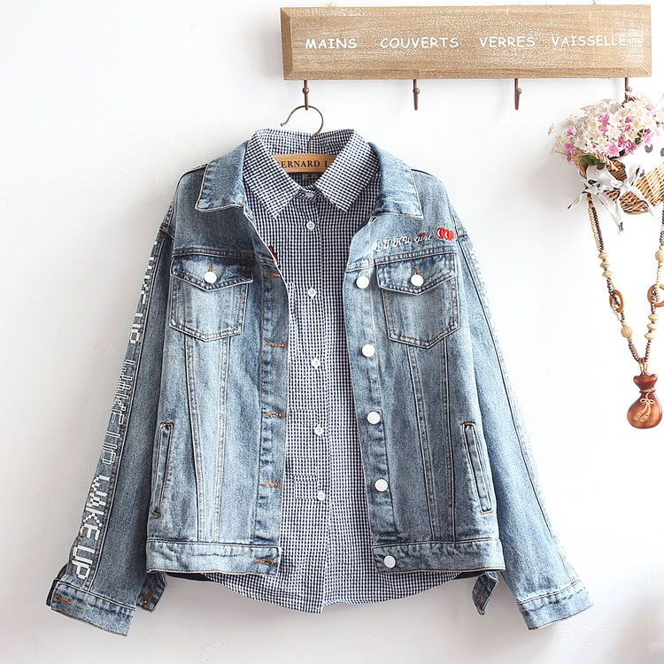 plaid shirt and denim jacket