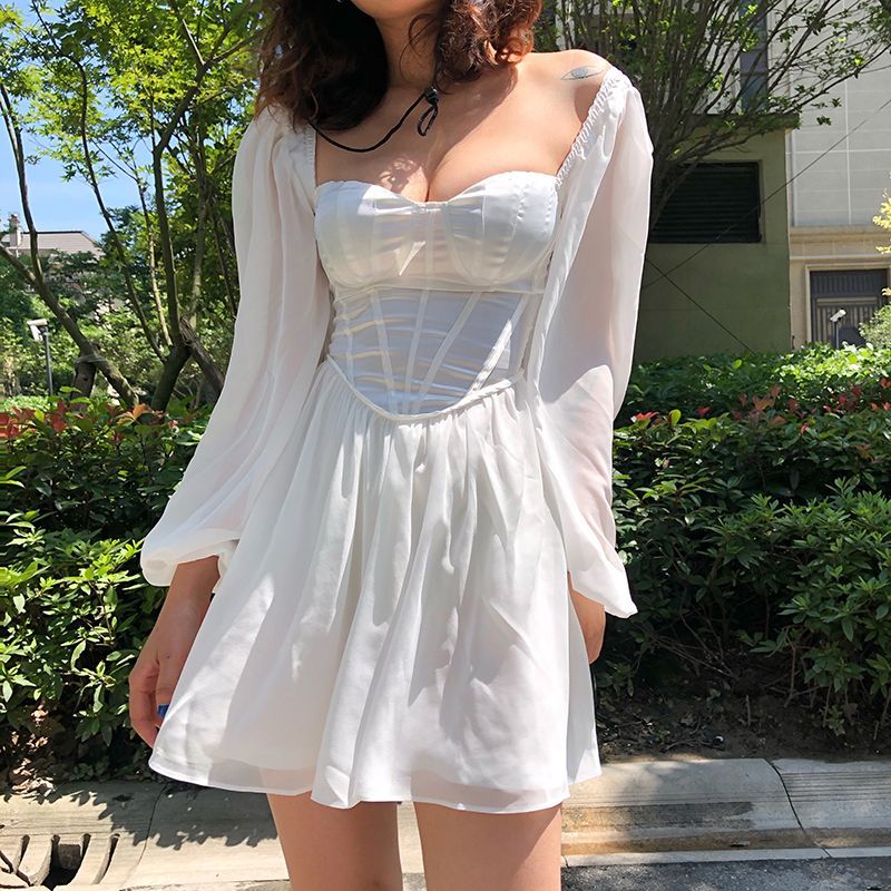 off the shoulder white corset dress