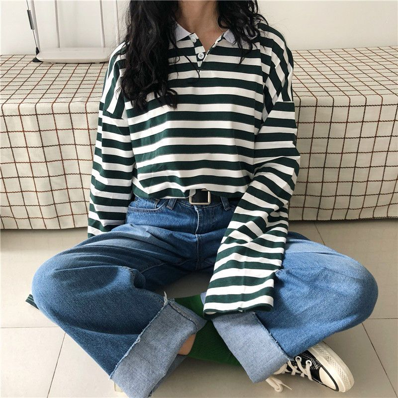 Magma - Striped Long-Sleeve Polo Shirt | YesStyle
