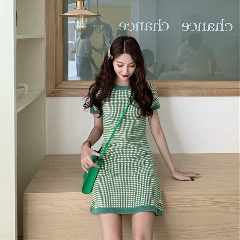 Elvik - Short-Sleeve Plaid Knit Mini A 