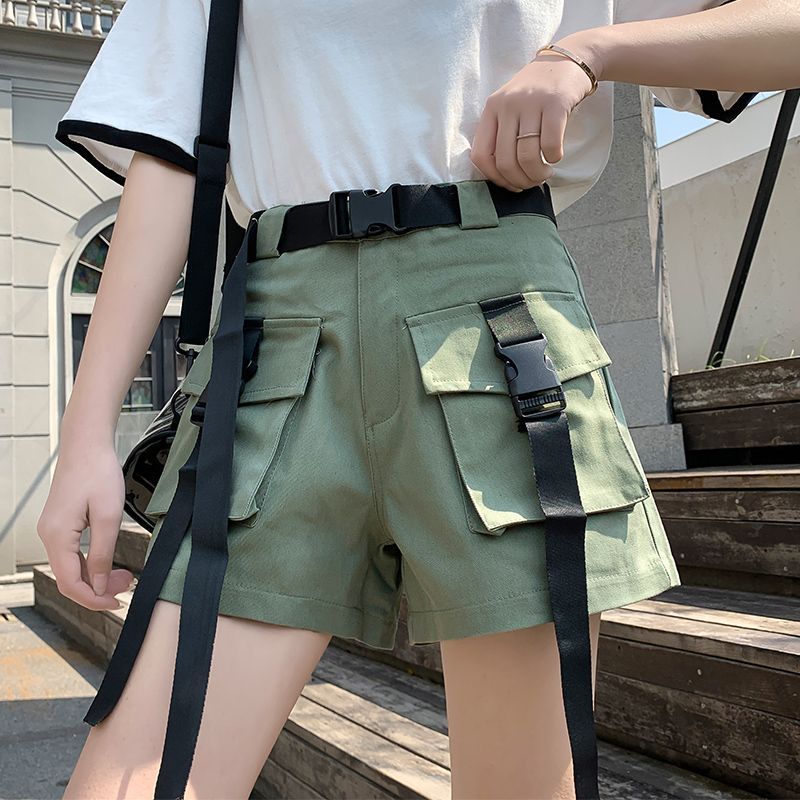 High-Waist Snap-Buckle Cargo Shorts 