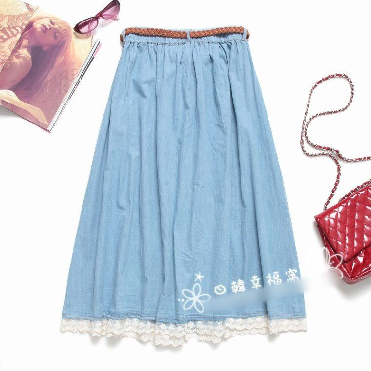 denim skirt with lace hem