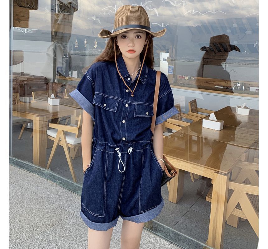 short sleeve jean romper