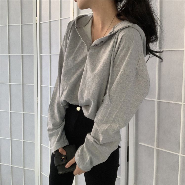 half button hoodie