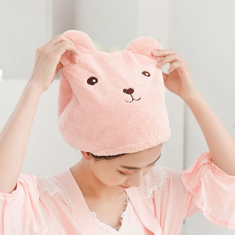 Children Cute Pink Strong Absorbent Dry Hair Cap Bath Towel Shower Hat UK Stock 