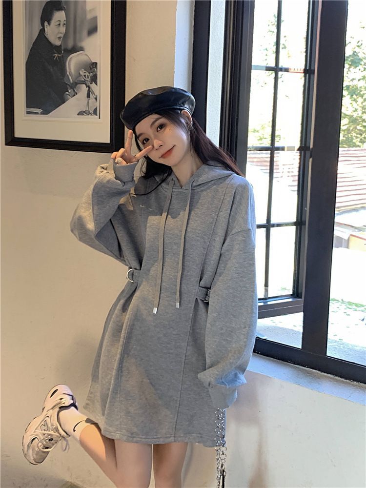 Cinch-Waist Mini A-Line Hoodie Dress in 