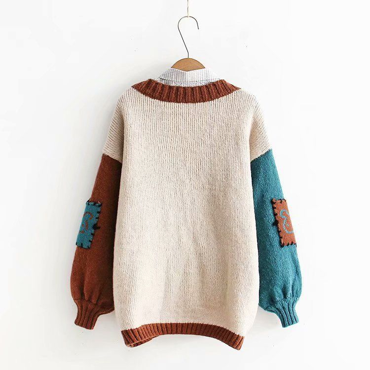 Color-Block Patched Knit Cardigan 