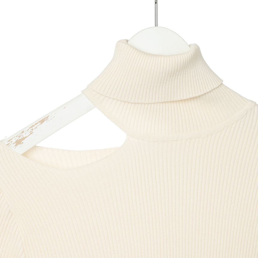 Off-Shoulder Turtleneck Plain Knit Top