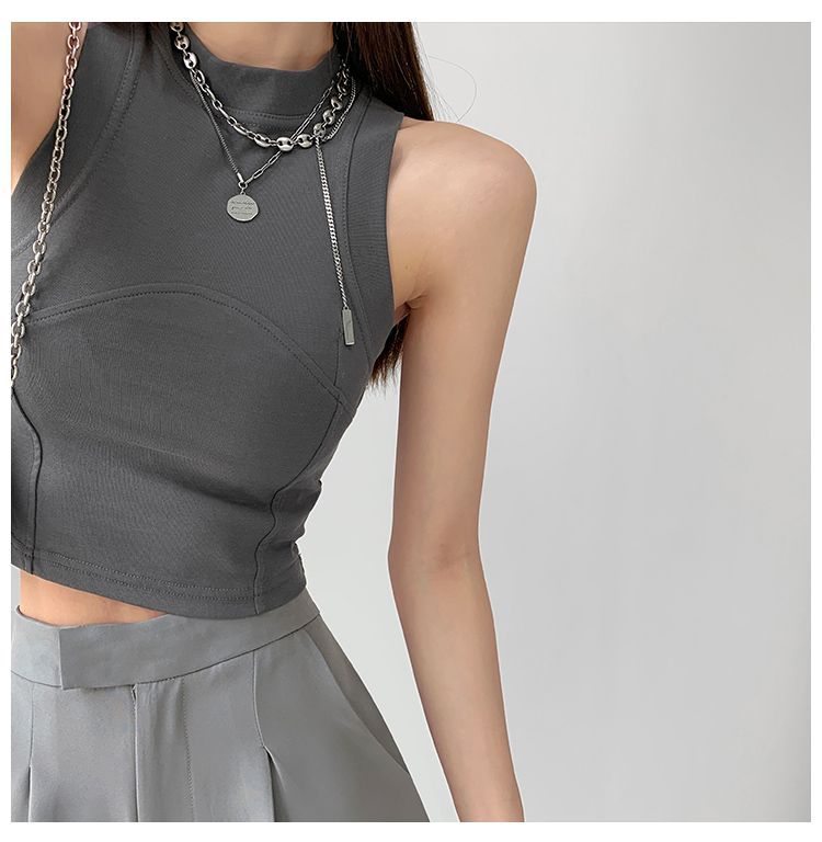 mock neck tank top crop