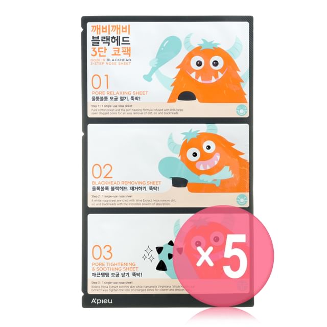 A-PIEU-Goblin Blackhead 3-Step Nose Pack 5pcs Bundle Set