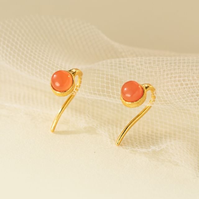 A-ROCH-925 Sterling Silver Agate Bead Stud Earring