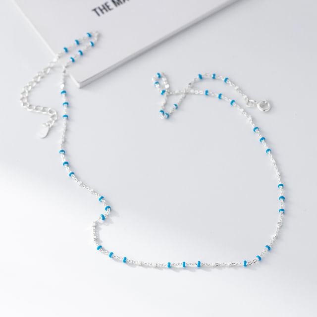 A-ROCH-925 Sterling Silver Bead Station Necklace