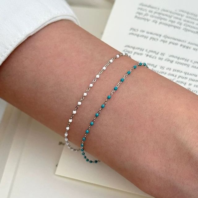 A-ROCH-925 Sterling Silver Beaded Chain Bracelet