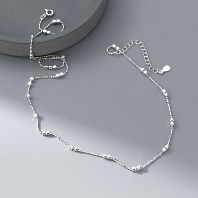 A-ROCH-925 Sterling Silver Beaded Station Chain Necklace