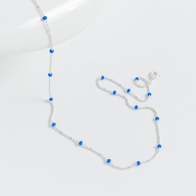 A-ROCH-925 Sterling Silver Beaded Station Necklace