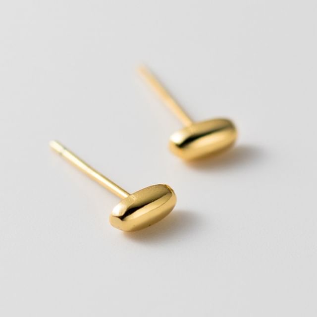 A-ROCH-925 Sterling Silver Bean Polished Stud Earring
