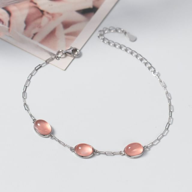 A-ROCH-925 Sterling Silver Cabochon Station Bracelet