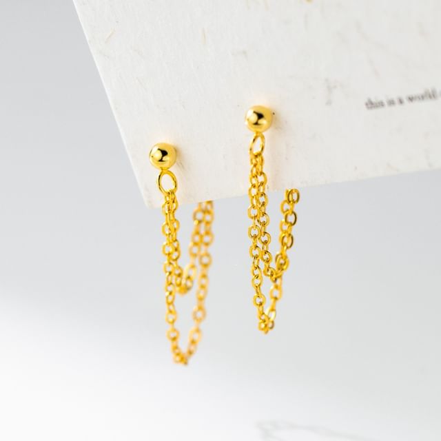 A-ROCH-925 Sterling Silver Chain Barbell Drop Earring