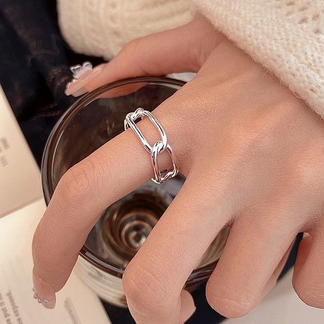 A-ROCH-925 Sterling Silver Chain Open Ring