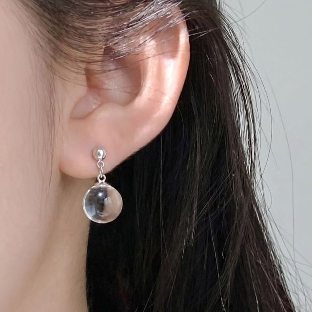 A-ROCH-925 Sterling Silver Clear Ball Drop Earring