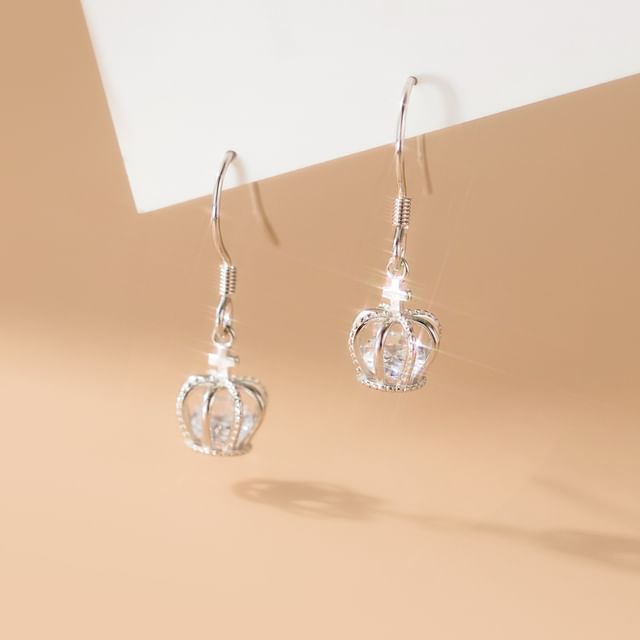 A-ROCH-925 Sterling Silver Crown Rhinestone Drop Earring