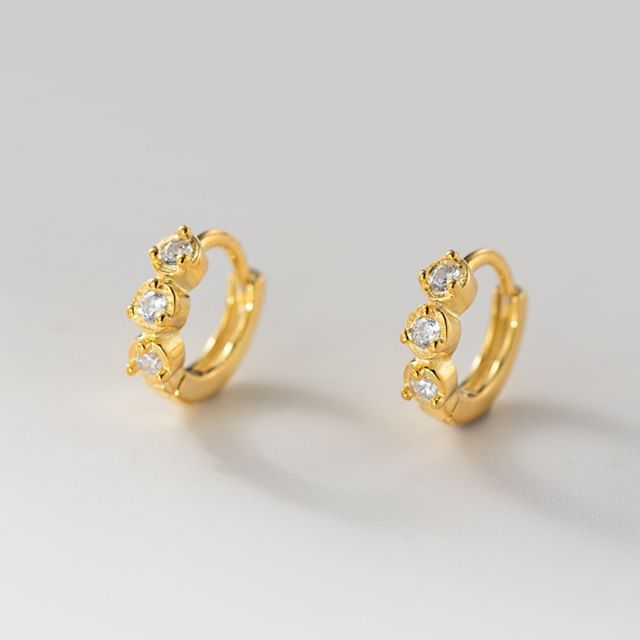 A-ROCH-925 Sterling Silver CZ Huggie Earring