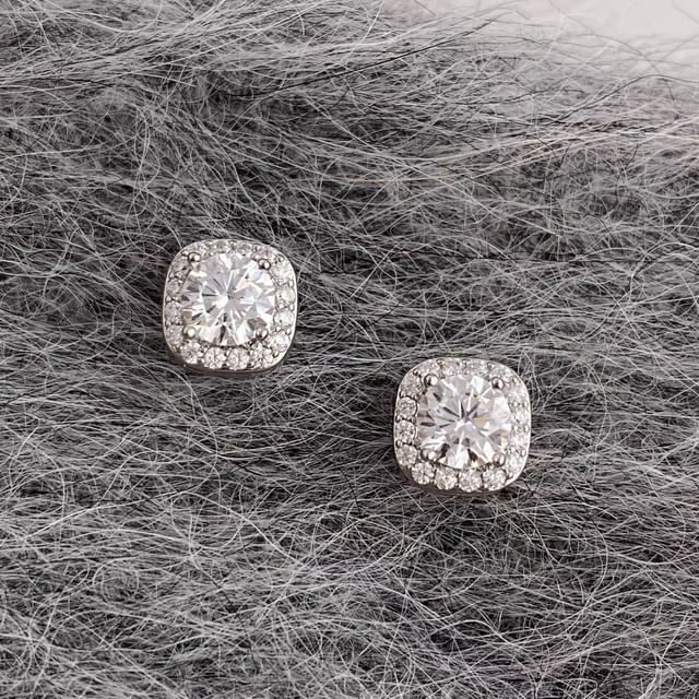 A-ROCH-925 Sterling Silver CZ Square Stud Earring