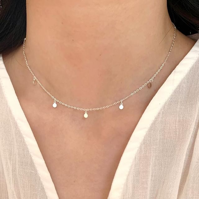 A-ROCH-925 Sterling Silver Disc Fringed Choker