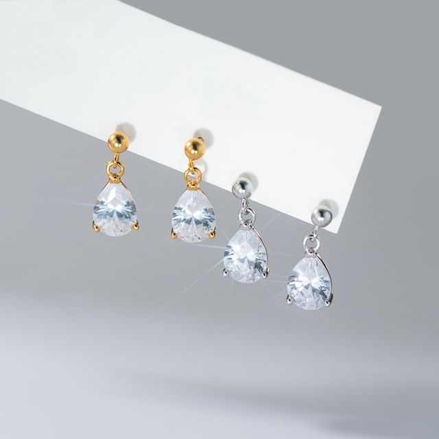 A-ROCH-925 Sterling Silver Droplet Rhinestone Drop Earring