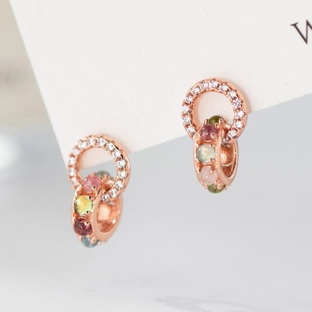 A-ROCH-925 Sterling Silver Faux Gemstone Rhinestone Interlocking Drop Earring