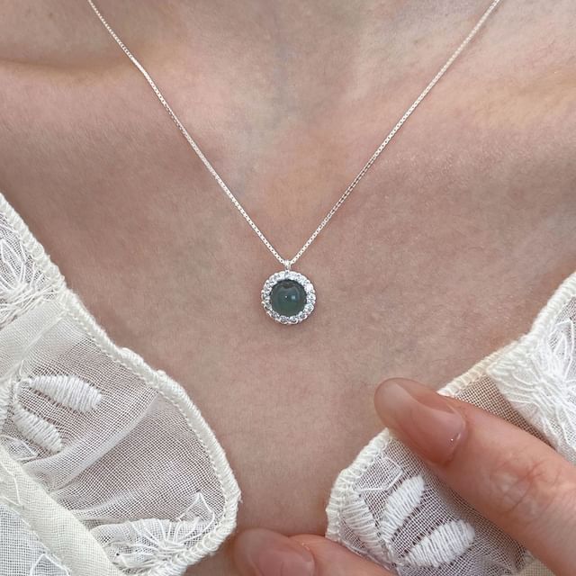 A-ROCH-925 Sterling Silver Gemstone Bead Pendant Necklace