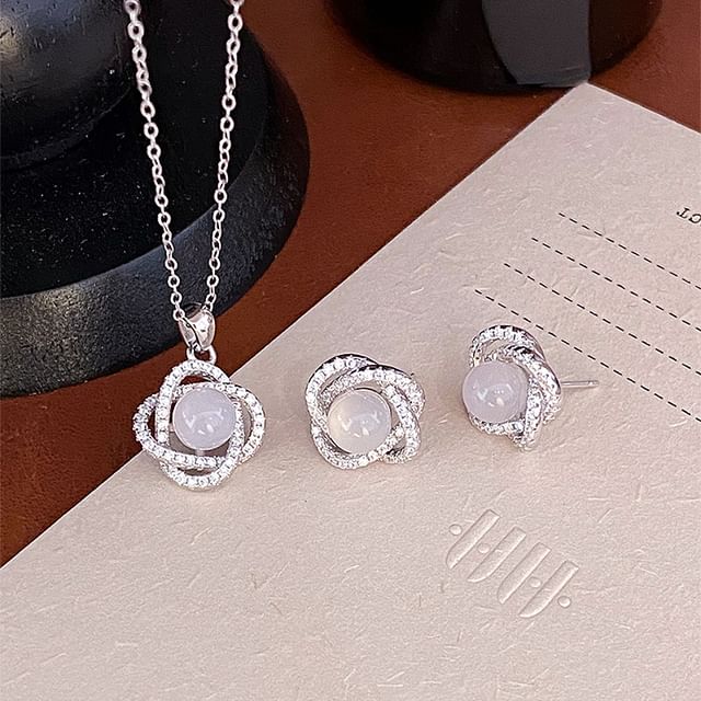 A-ROCH-925 Sterling Silver Gemstone Rhinestone Pendant Necklace Stud Earring