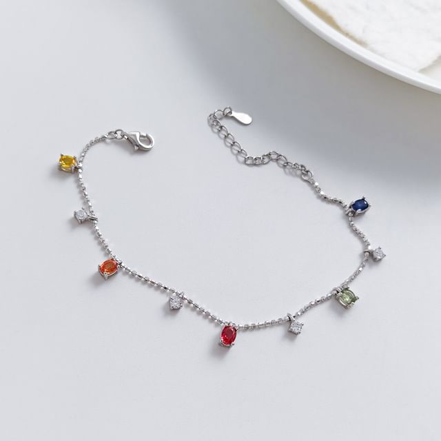 A-ROCH-925 Sterling Silver Gemstone Station Bracelet