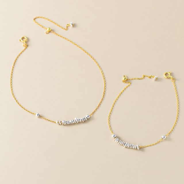 A-ROCH-925 Sterling Silver Irregular Bead Anklet Bracelet
