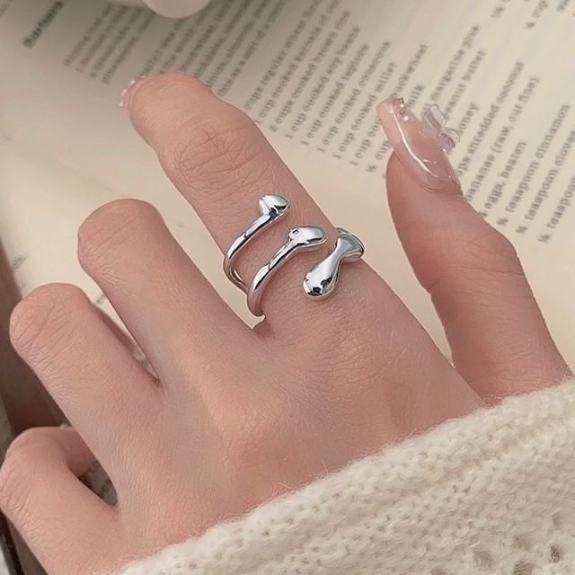 A-ROCH-925 Sterling Silver Irregular Layered Wrap Around Open Ring