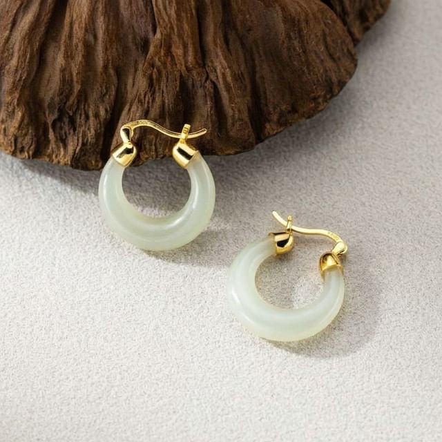 A-ROCH-925 Sterling Silver Jade Huggie Earring