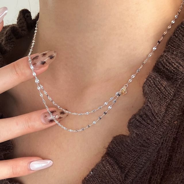 A-ROCH-925 Sterling Silver Layered Chain Necklace