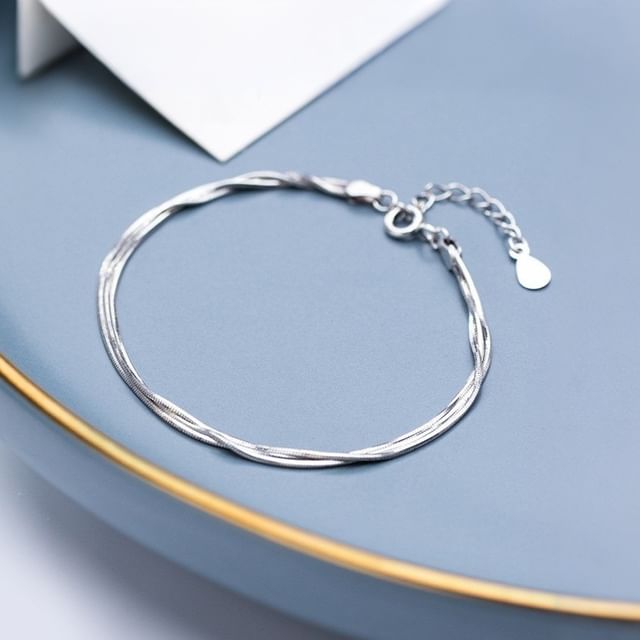A-ROCH-925 Sterling Silver Layered Snake Chain Bracelet