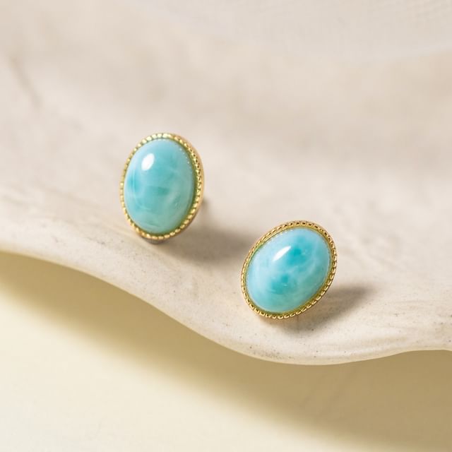 A-ROCH-925 Sterling Silver Oval Faux Gemstone Stud Earring