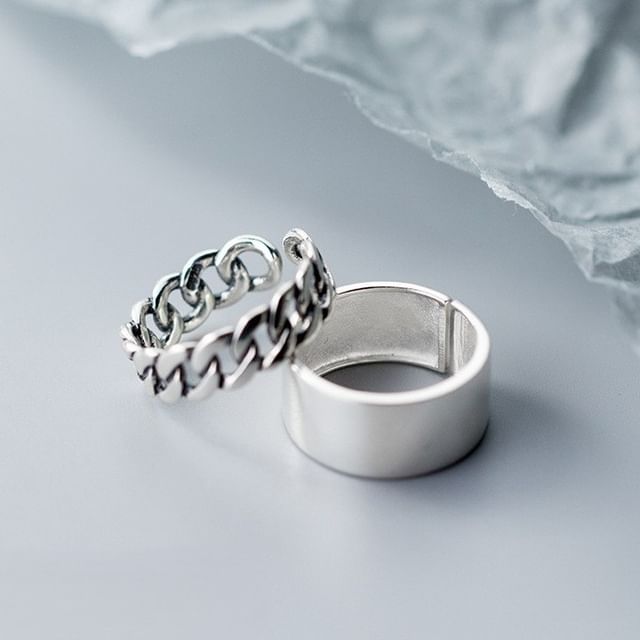A-ROCH-925 Sterling Silver Polished Open Ring 925 Sterling Silver Cuban Chain Open Ring