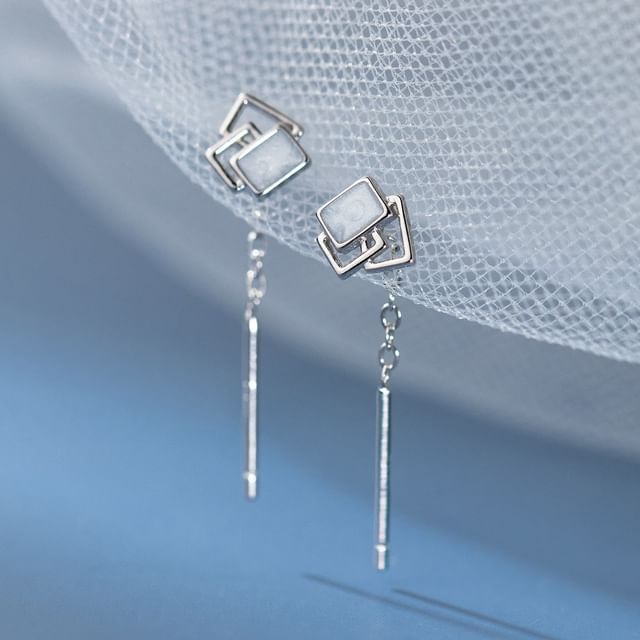 A-ROCH-925 Sterling Silver Rectangle Threader Earring