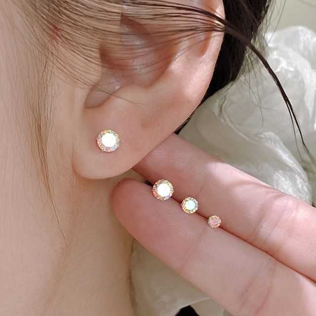 A-ROCH-925 Sterling Silver Rhinestone Barbell Earring Various Designs