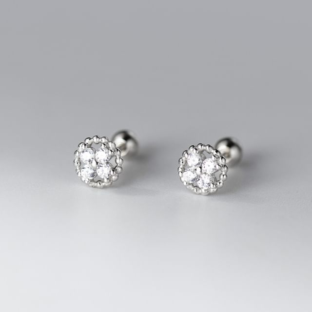 A-ROCH-925 Sterling Silver Rhinestone Barbell Earring