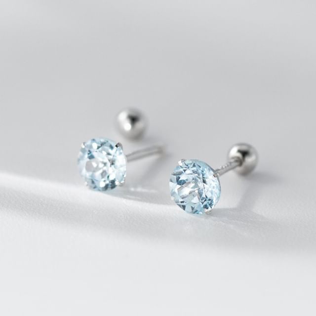 A-ROCH-925 Sterling Silver Rhinestone Barbell Earring