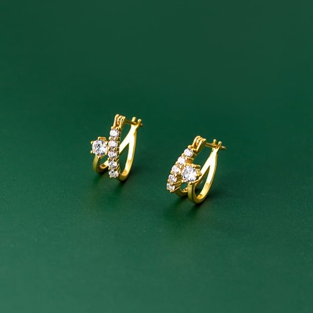 A-ROCH-925 Sterling Silver Rhinestone Double Hoop Earring