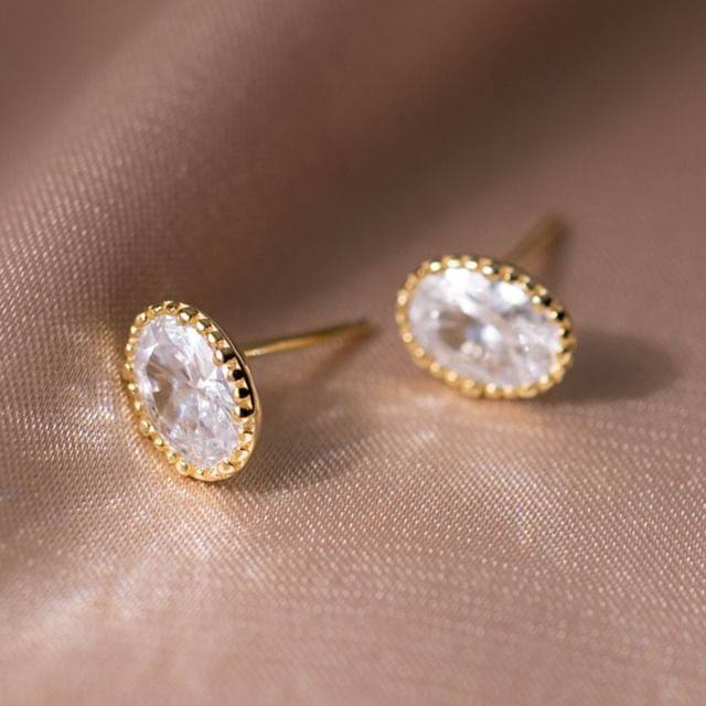 A-ROCH-925 Sterling Silver Rhinestone Ear Stud