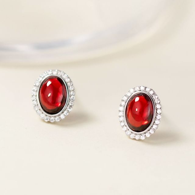A-ROCH-925 Sterling Silver Rhinestone Gemstone Ear Stud